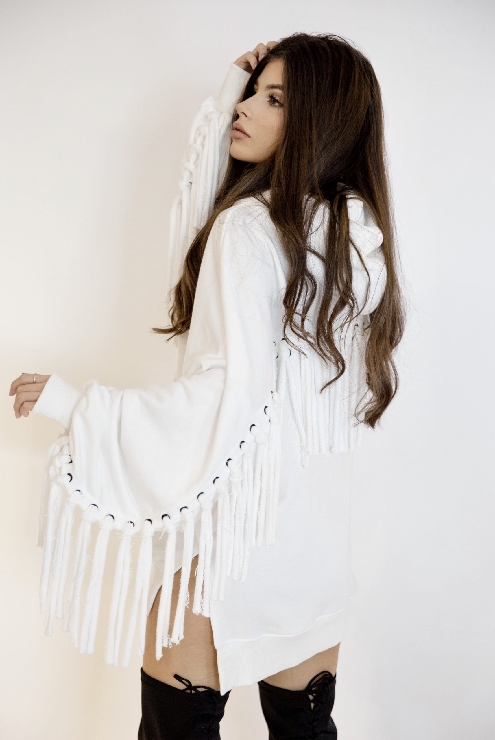 White hoodie with fringes