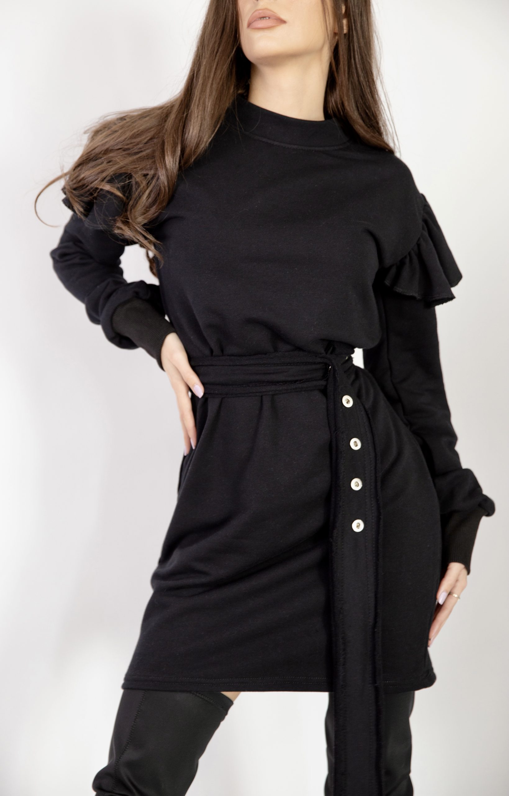 Black dress with Ruffles and Belt